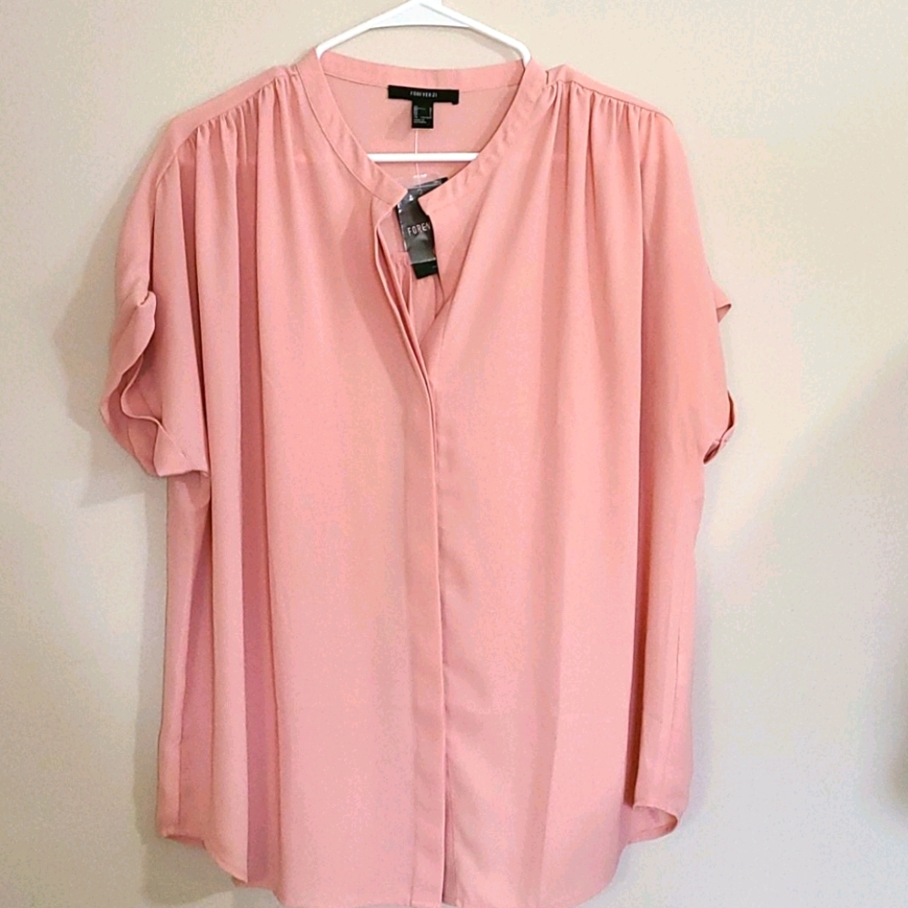 NWT Forever 21 Salmon Blouse Sz L - Picture 1 of 3